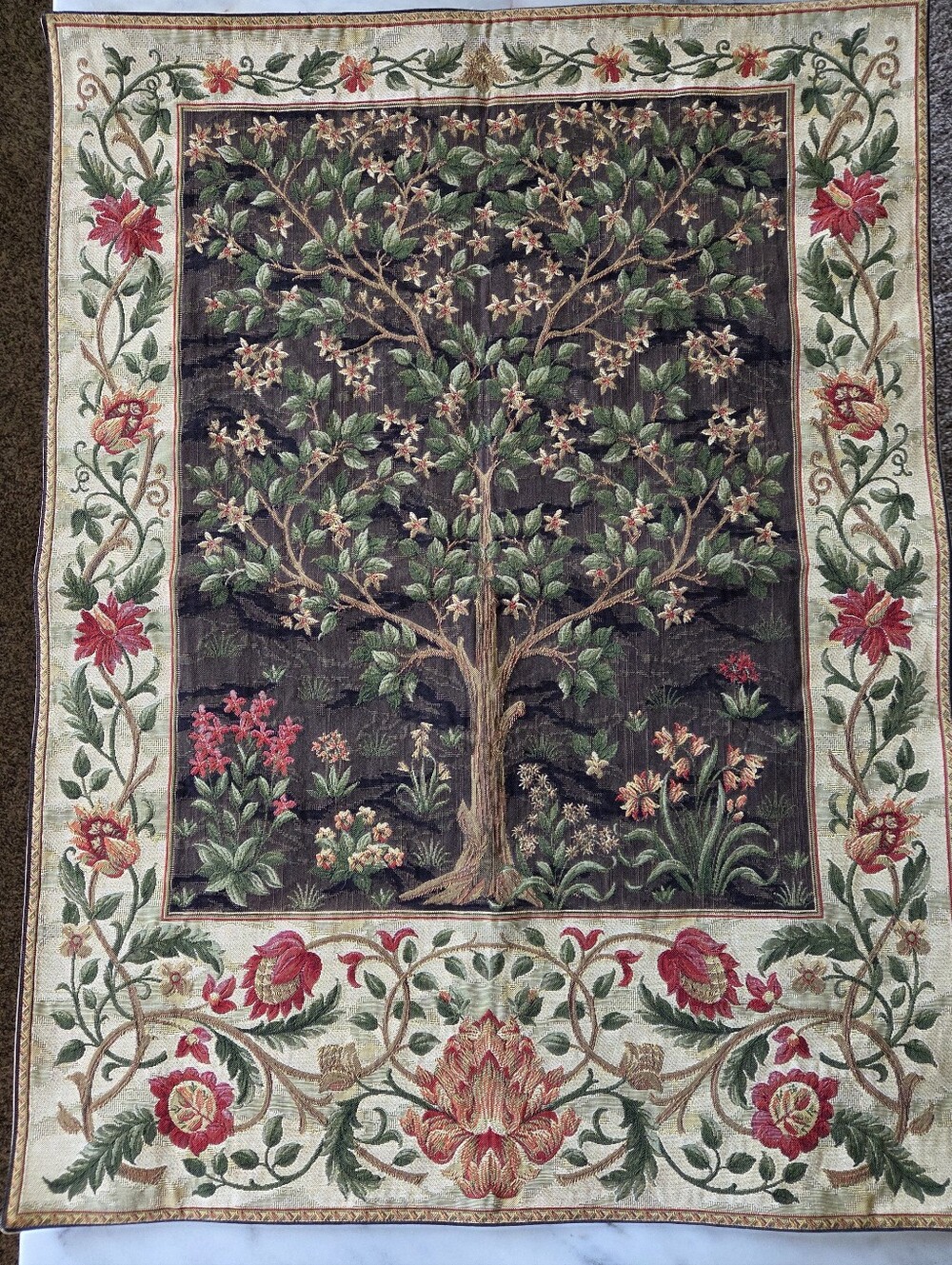Handcrafted Belgium  "Tree Of Life" Tapestry Wall Decor in Warm, Earth Tones